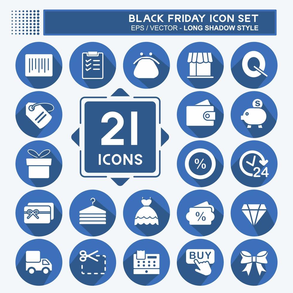 Icon Set Black Friday. suitable for Business symbol. long shadow style. simple design editable. design template vector. simple symbol illustration vector