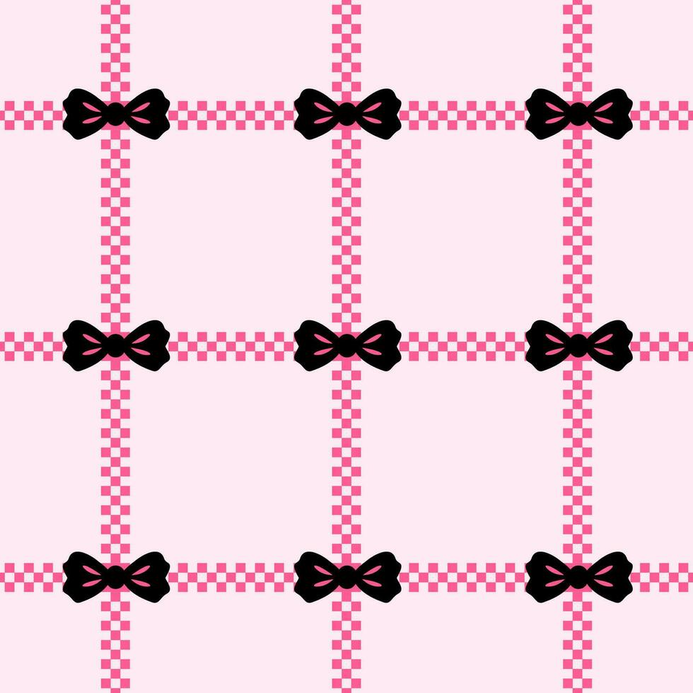 square seamless background Weave on pink with a black bow decorated. vector