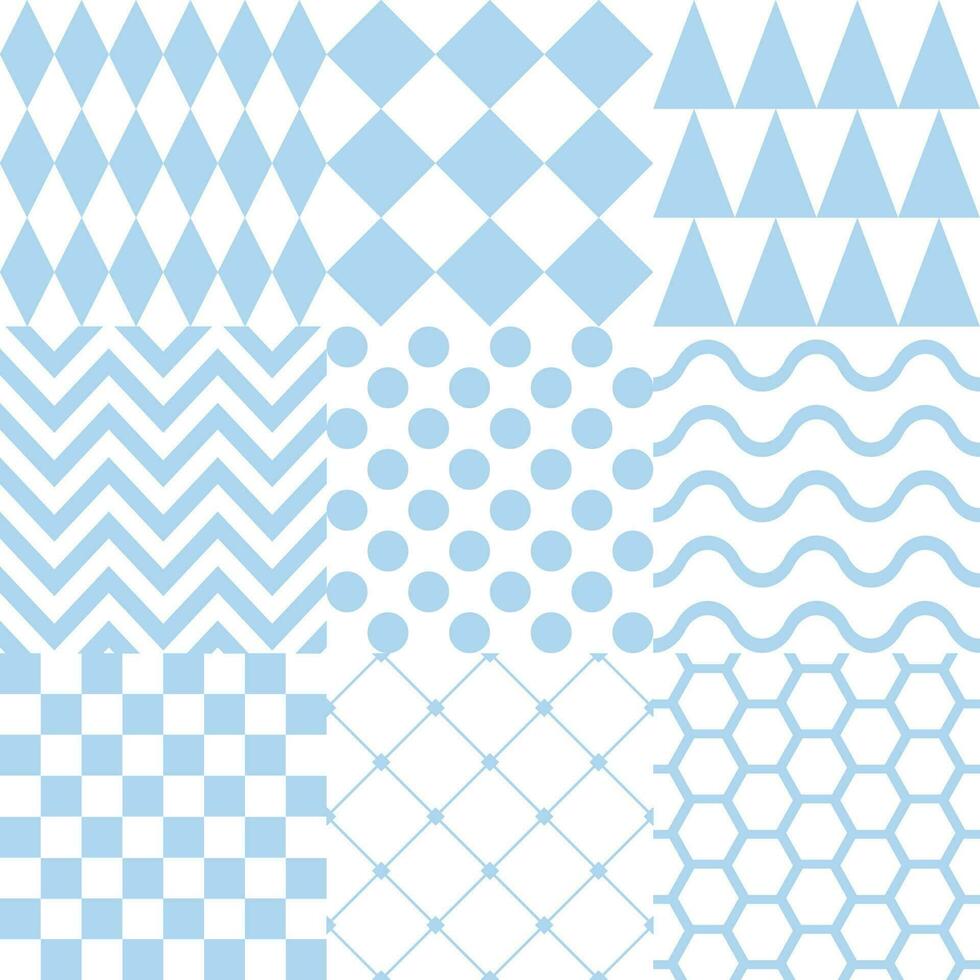 Seamless background with various geometric patterns in Blue vector