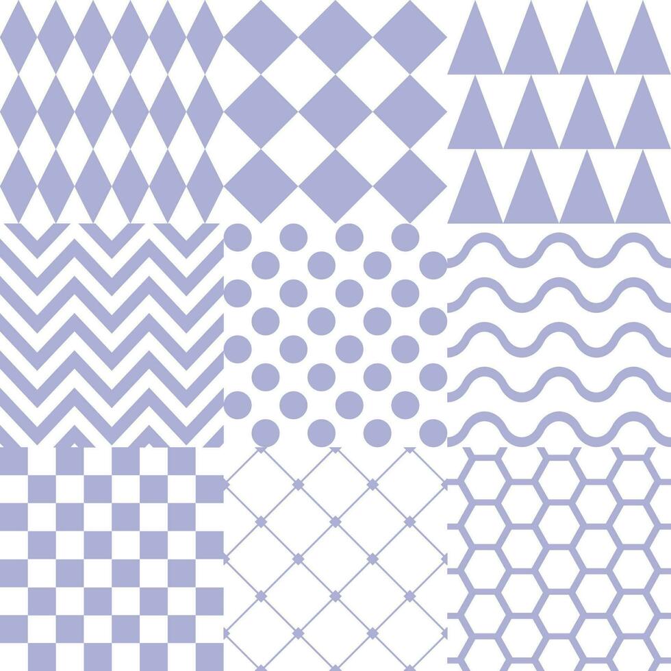 Seamless background with various geometric patterns in purple vector