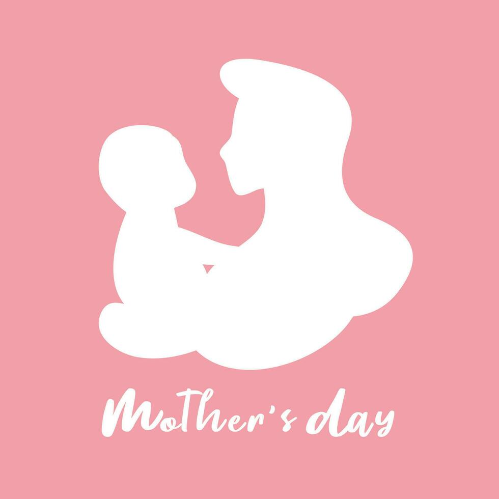 White silhouette mother and daughter vector on pink background suitable for mother's day event or maternity and baby products.