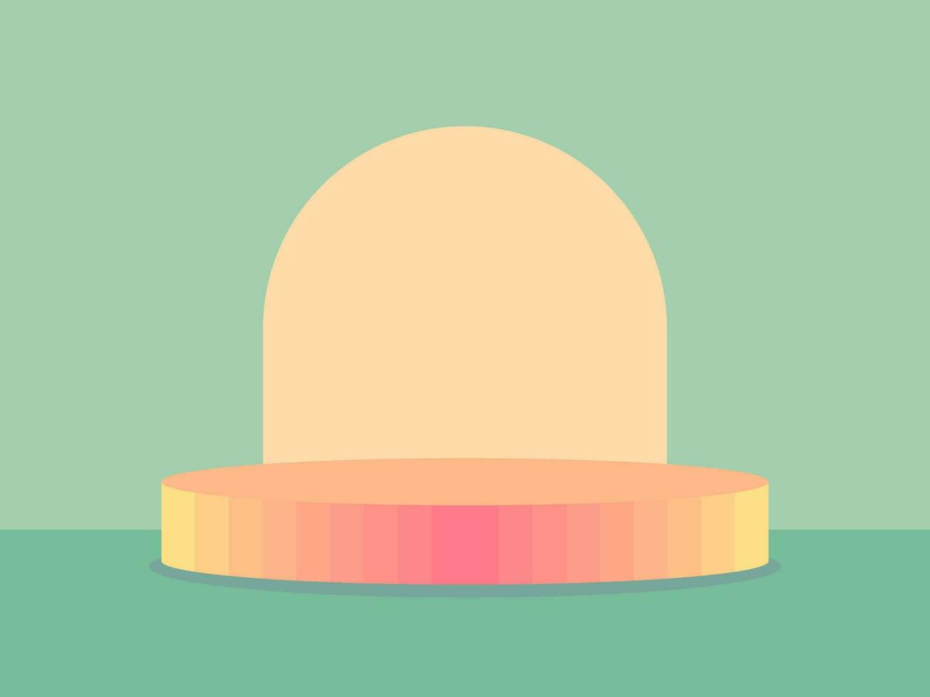 Podium showing light orange merchandise and green background. vector