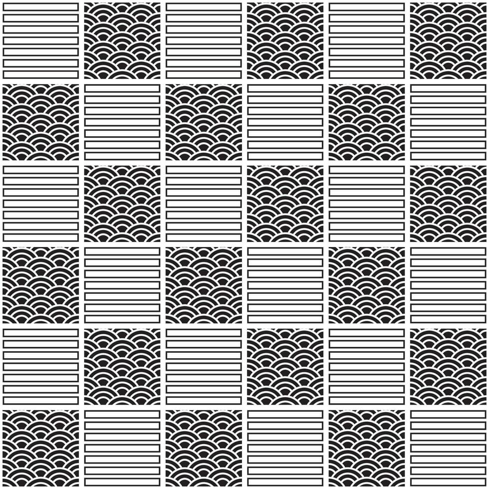 Black Japanese style wave pattern seamless background vector
