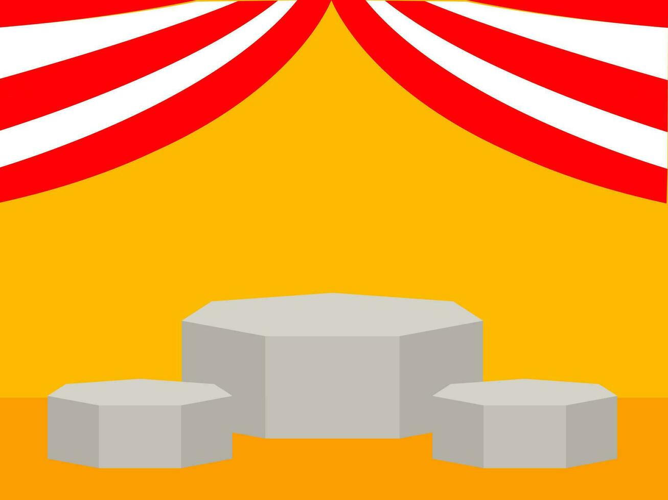 podium with red and white curtains and orange floor and screen vector