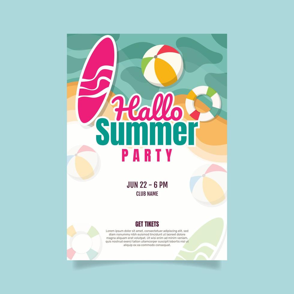 Flat summer party poster template. - Vector. vector