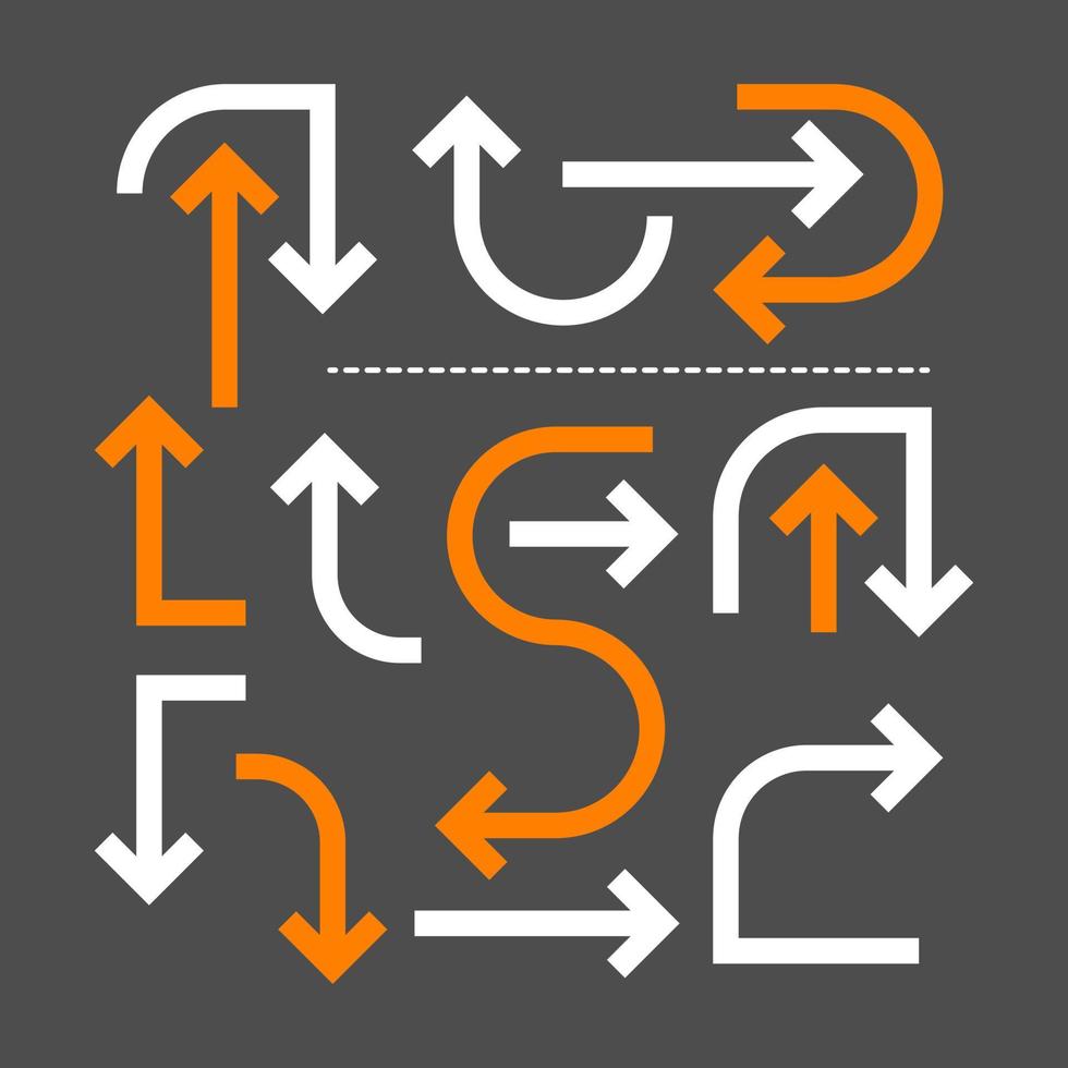 conjunto geométrico de flechas naranjas y blancas. - vectores. vector
