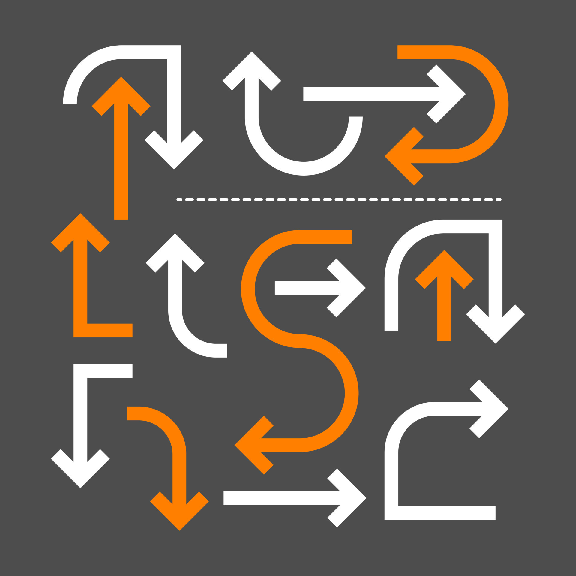 Geometric orange and white arrows set. - Vector. 7516668 Vector Art at