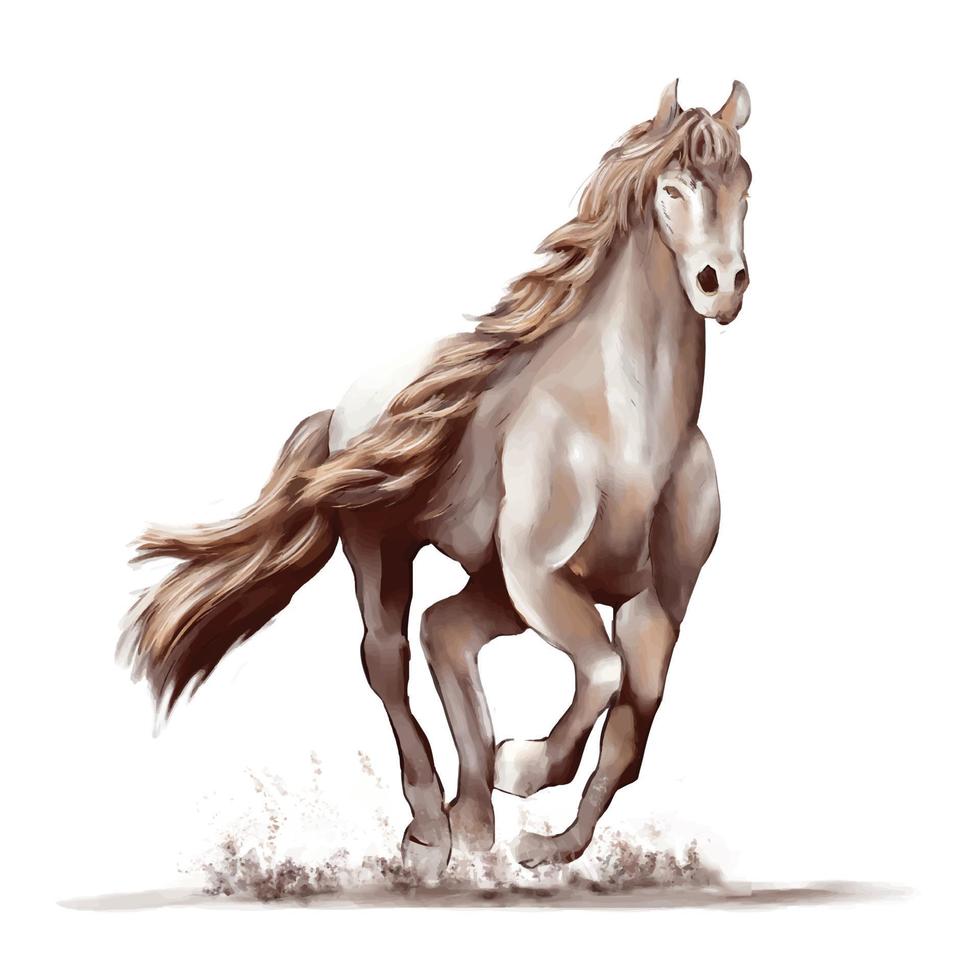 Running horse black and white watercolor style on white background vector