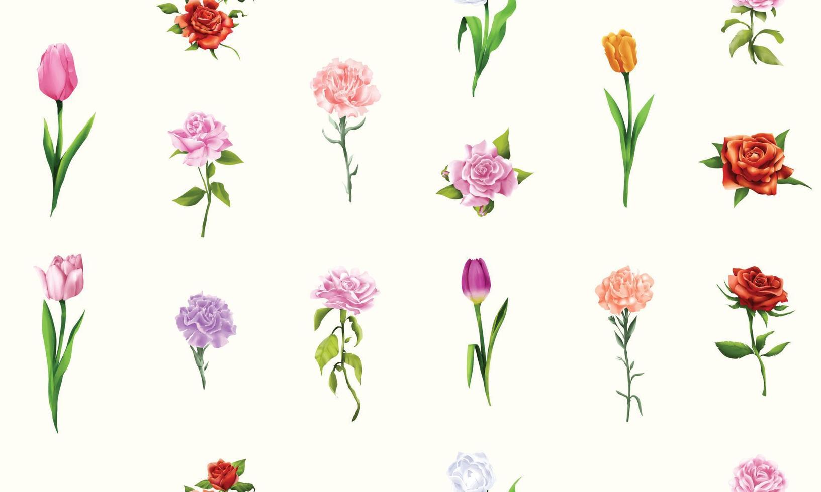 conjunto de varias flores estilo acuarela ilustración vectorial fondo sin costuras en blanco vector