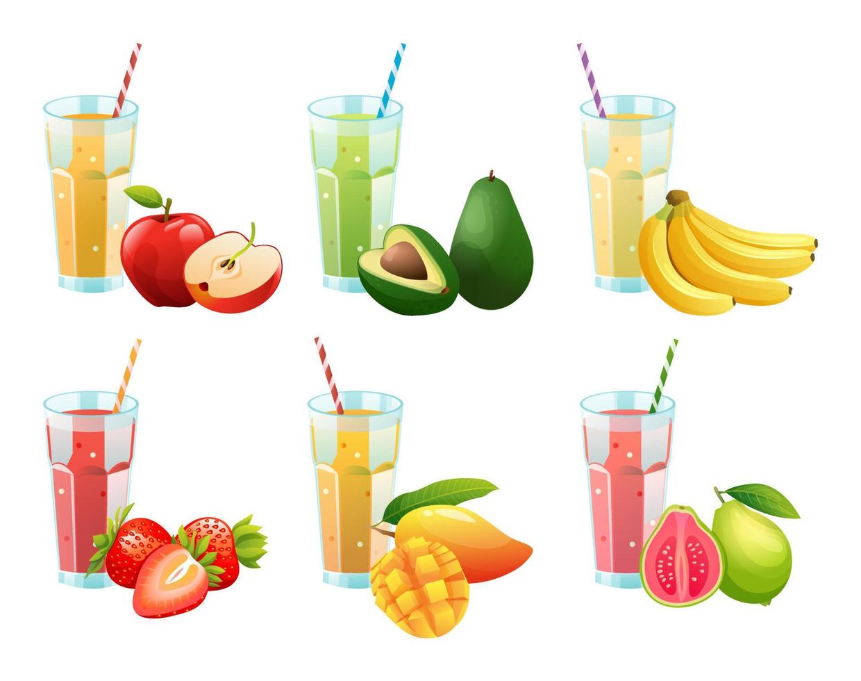 Set of various fresh fruit juices cartoon illustration vector