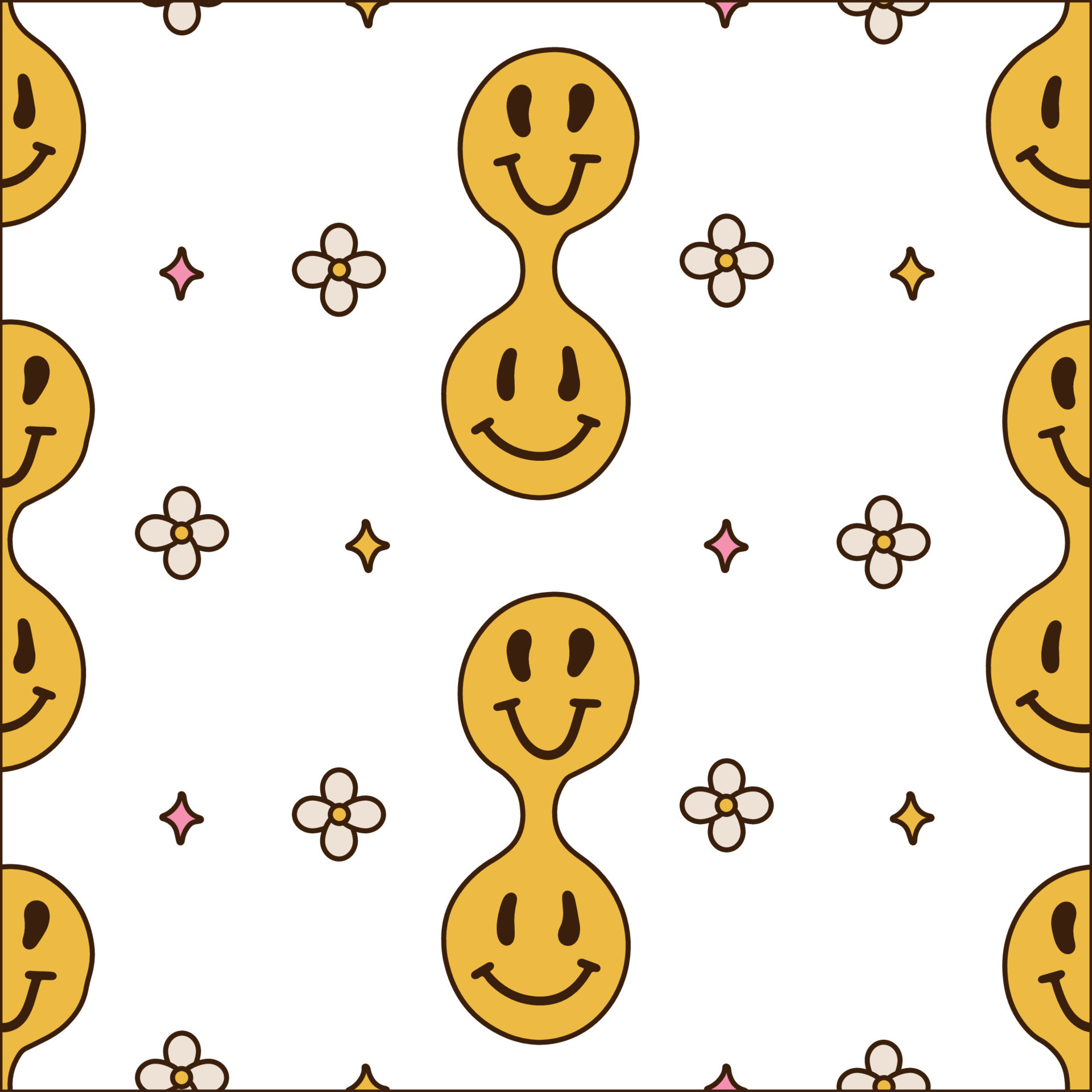 Seamless pattern with funny melt smile faces. Smile hippie emoticons with  daisy flowers. Lsd, surreal, trippy print concept. Vector cartoon character  illustration. 7516819 Vector Art at Vecteezy