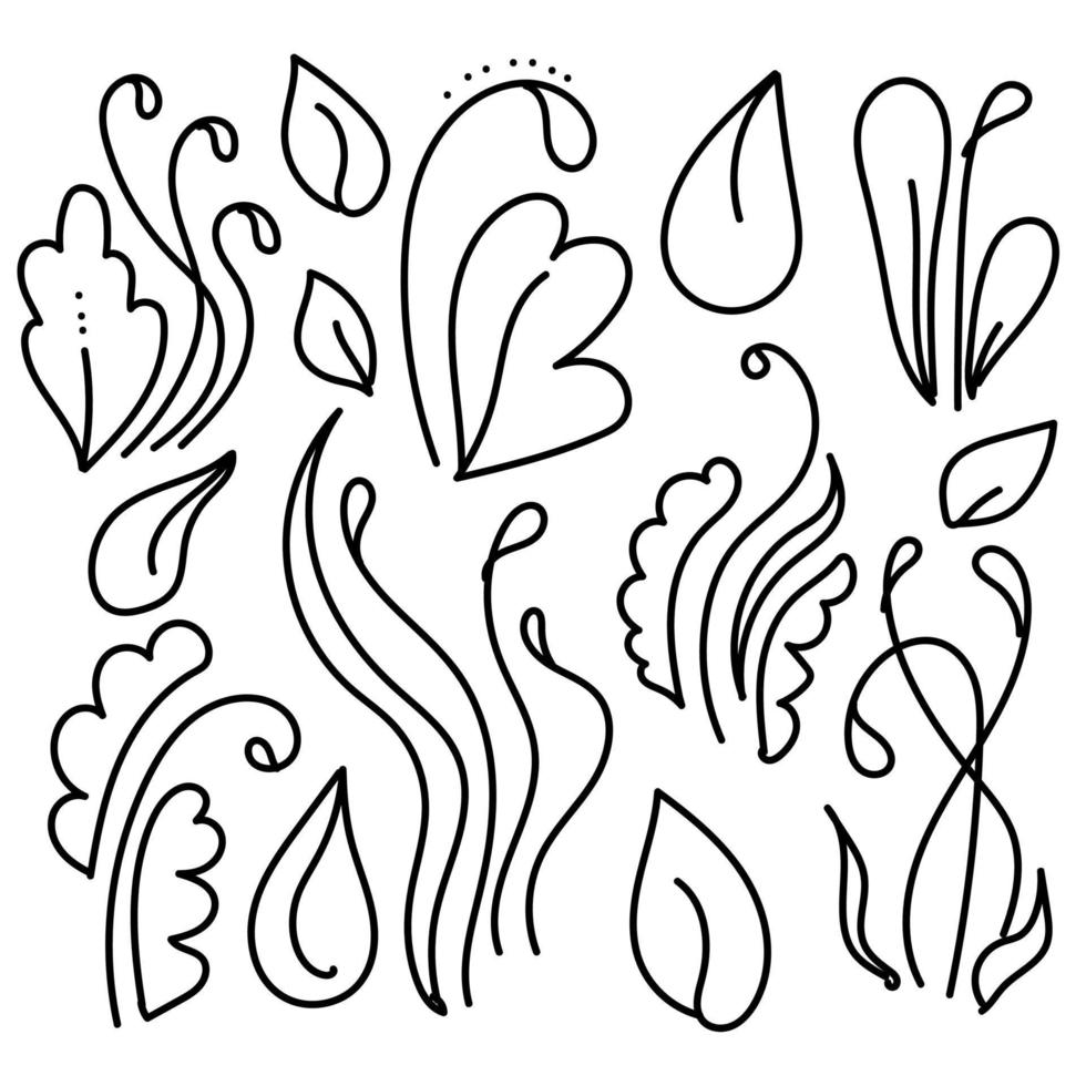 Vector doodle plant and leaf set