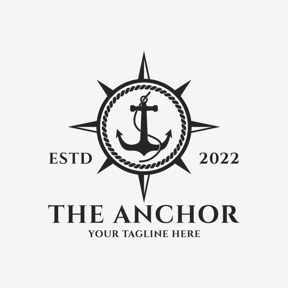 Anchor logo design template, Anchor with navigational compass logo vector illustration design