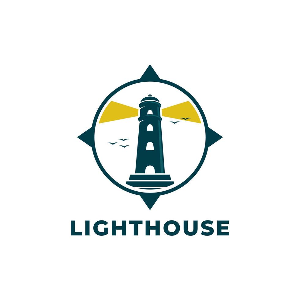 Lighthouse and compass logo vector illustration design, Lighthouse logo design template inspiration element