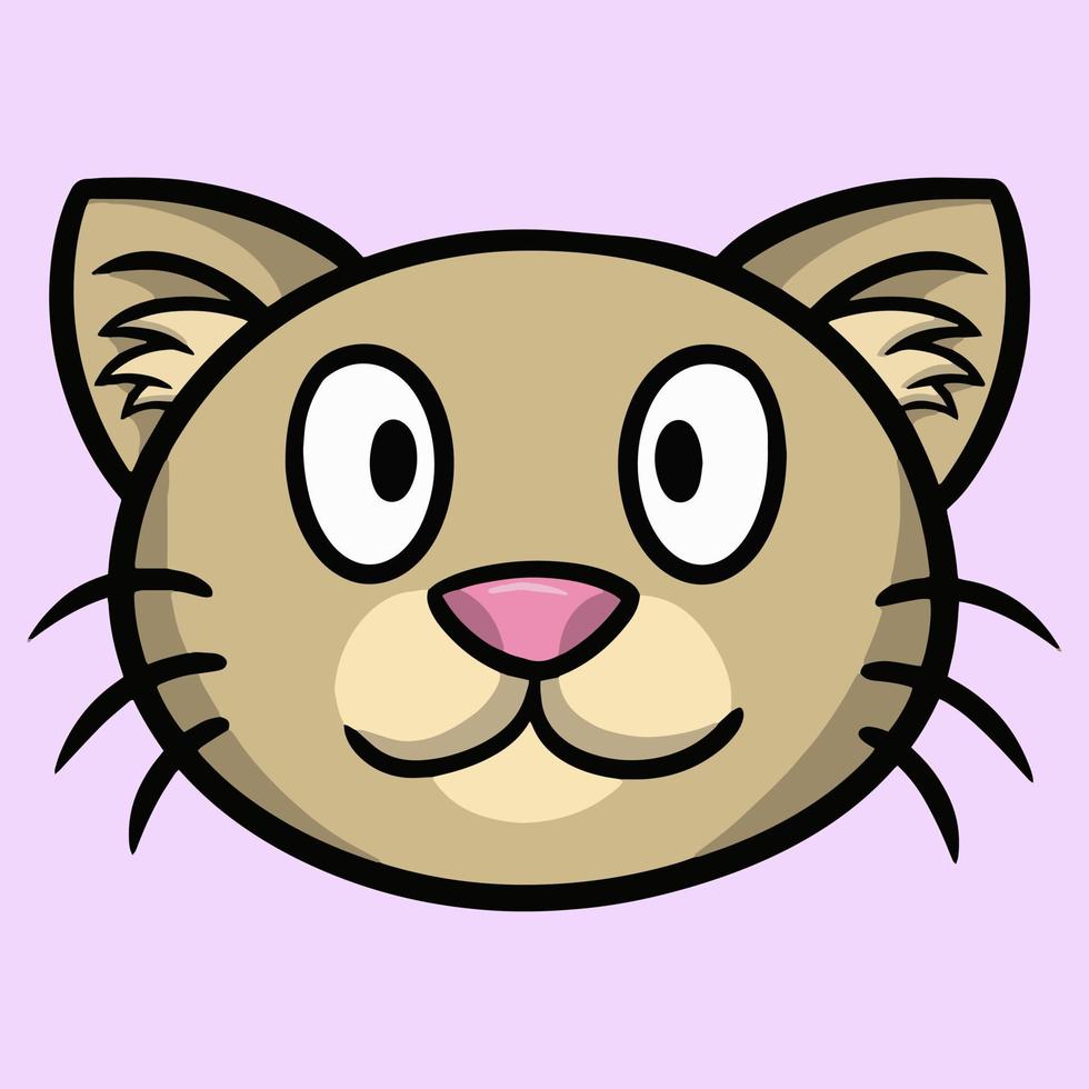 Cute cartoon red striped kitten looks and smiles, cat face with paws, vector illustration on white background