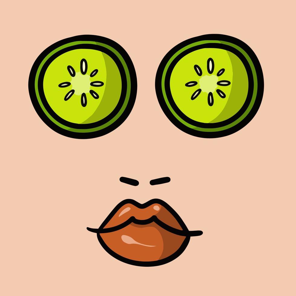 Cosmetic face mask made of natural ingredients, relaxation and spa, relaxation and relaxation from work, vector illustration on beige background