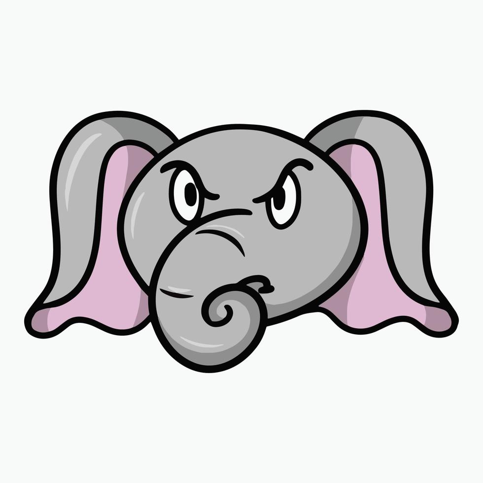 pequeño elefante enojado, emociones de elefante de dibujos animados, ilustración vectorial sobre fondo blanco vector