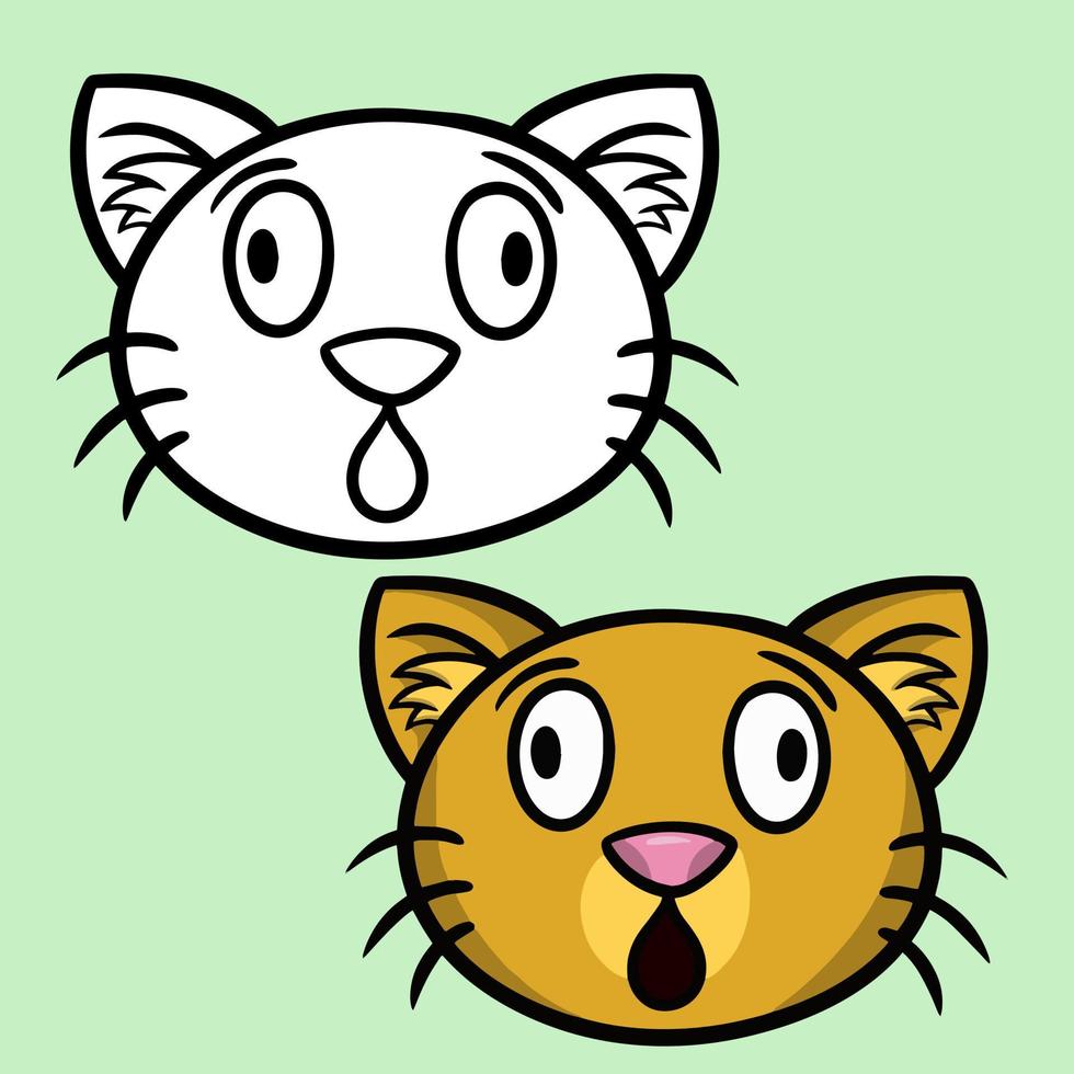 un conjunto de dibujos a color y croquis. lindo gatito naranja de dibujos animados se ve y se pregunta, cara de gato, ilustración vectorial en un fondo claro vector