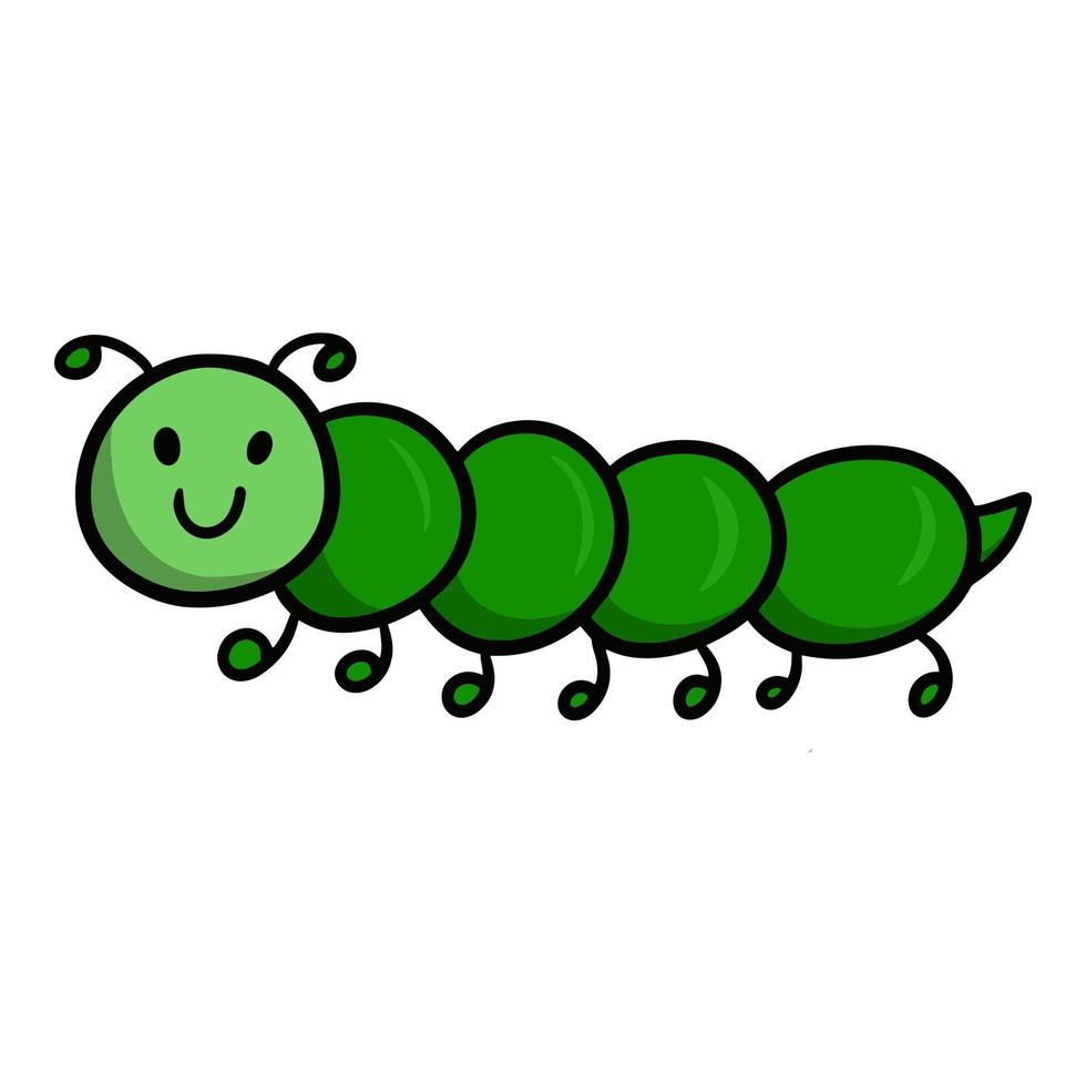 Green cute funny caterpillar, vector cartoon illustration on white background, children's picture