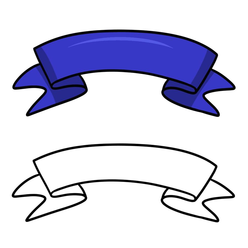 Wide bright blue ribbon, line, sketch, blank space for copying, pasting, vector illustration on a white background