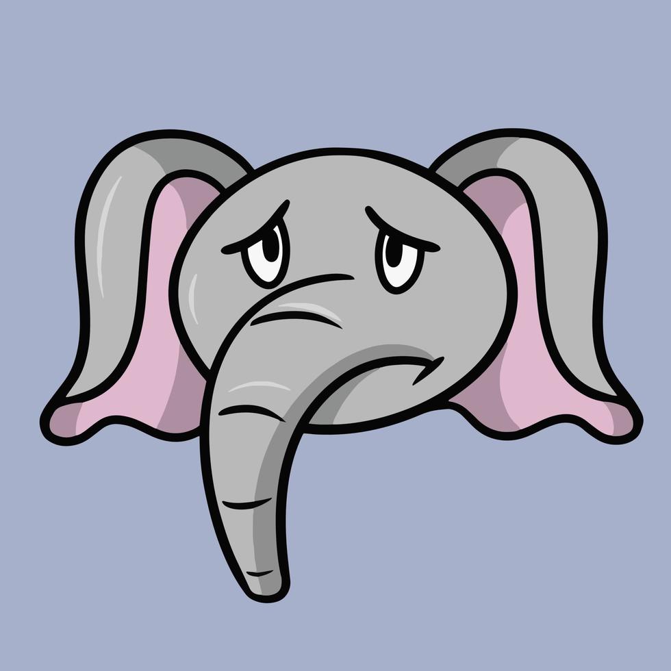 triste y lindo elefante, emociones de un elefante de dibujos animados, ilustración vectorial en un fondo gris vector