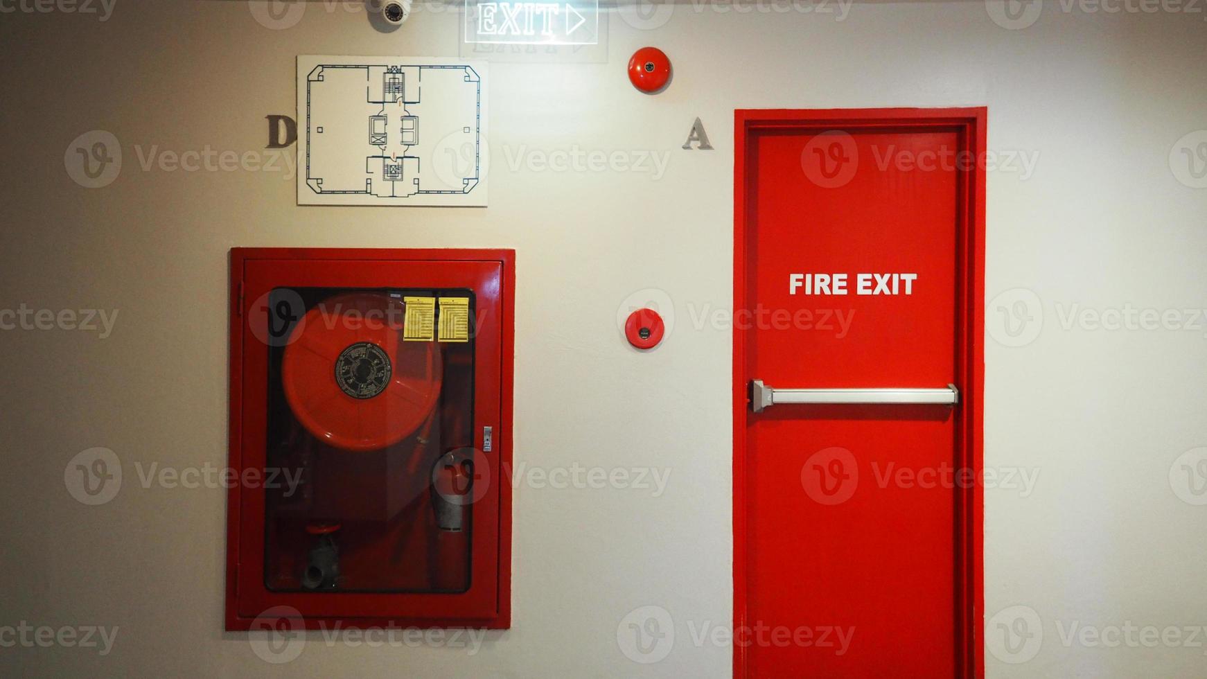 Fire exit door. Fire exit emergency door red color metal material photo