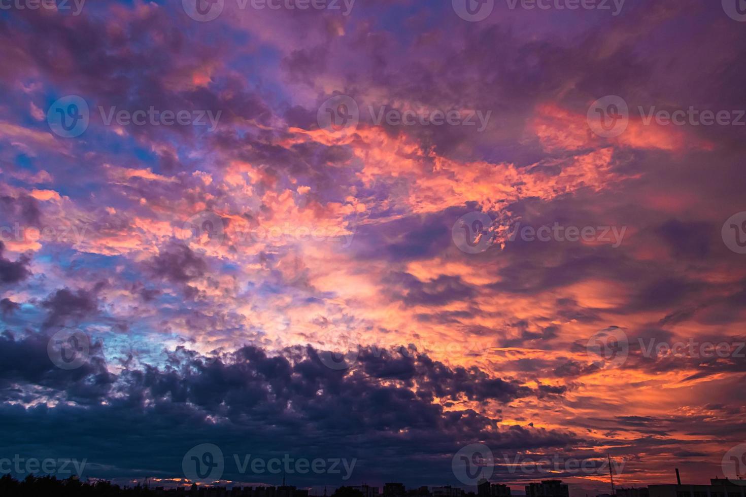 Purple sunset on sky. Natural background, dramatic sky. photo