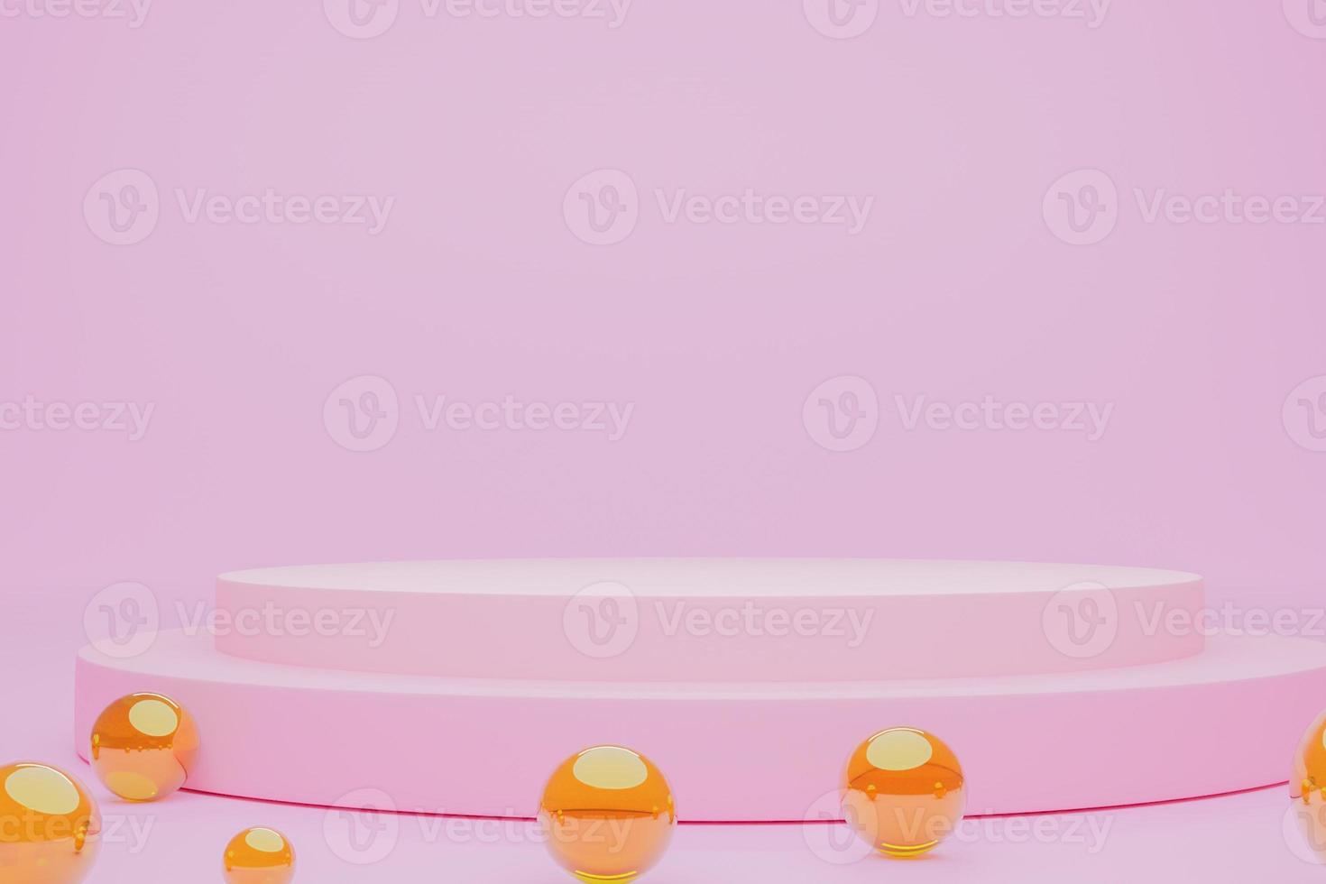 Mock-up Display Product Podium, 3D rendering. Abstract scene background. Cylinder podium on pink background. Product presentation, mock up, show cosmetic product, Podium, stage pedestal or platform photo