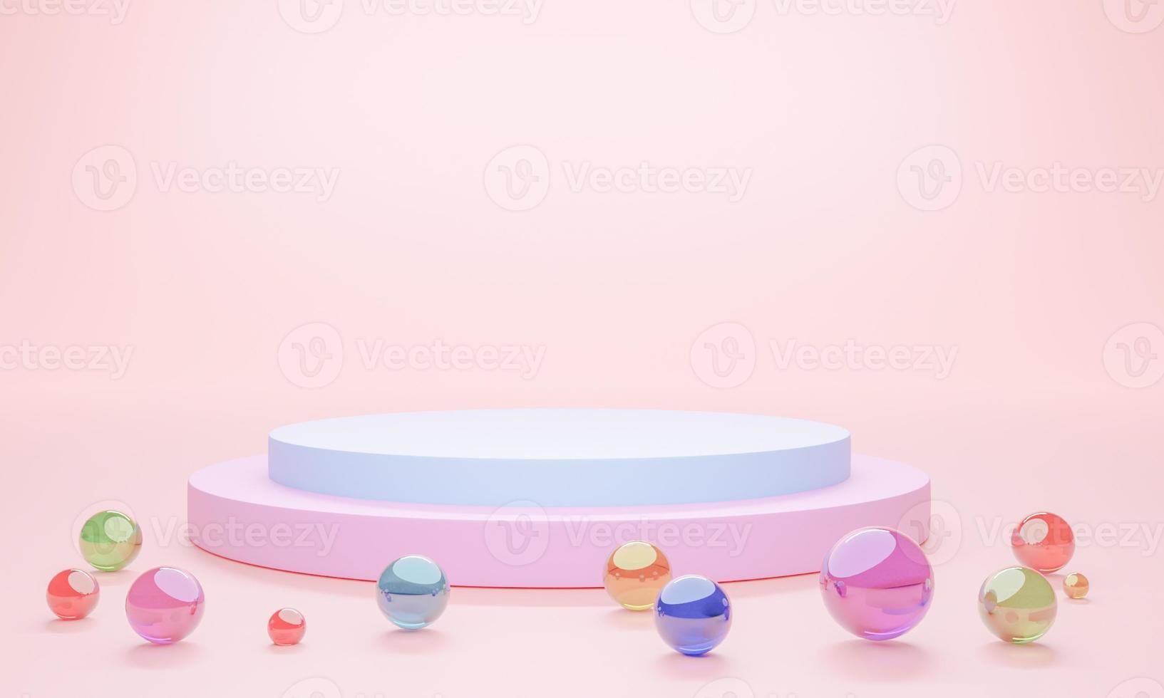 Mock-up Display Product Podium, 3D rendering. Abstract scene background. Cylinder podium on pink background. Product presentation, mock up, show cosmetic product, Podium, stage pedestal or platform photo