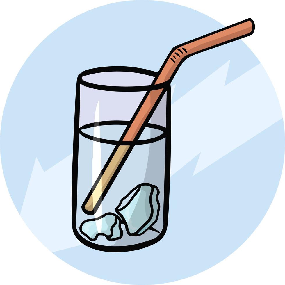 Glass tall glass with water and ice cubes, cartoon vector illustration on a light background