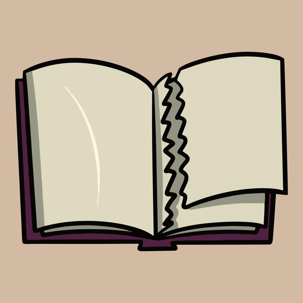 actitud descuidada hacia los libros, un viejo libro abierto con una página rota, ilustración vectorial de caricatura en un fondo beige vector