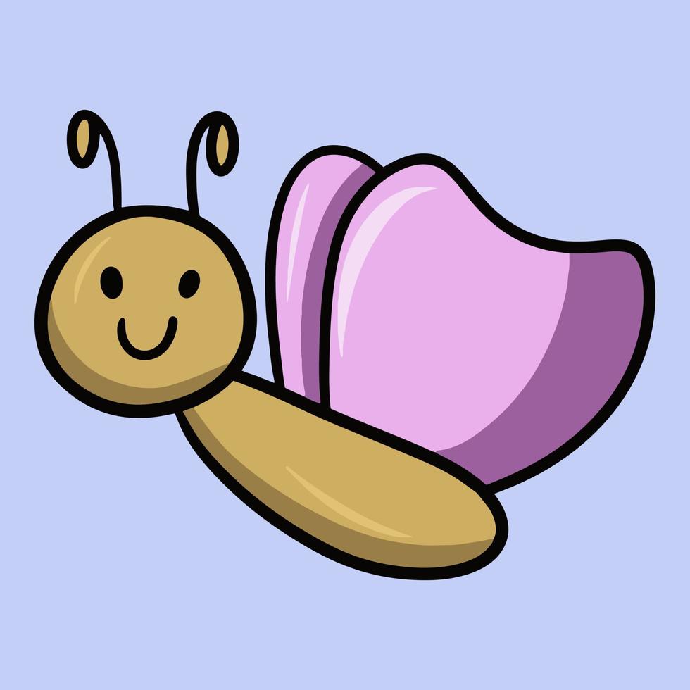 Cute little butterfly with pink wings, vector illustration on a light background