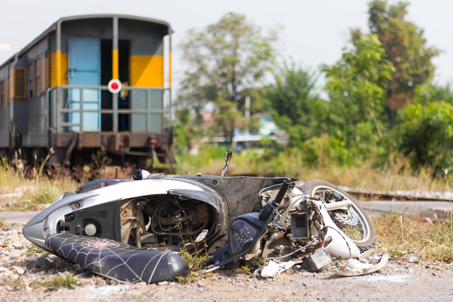 Motorcycles train crash. photo