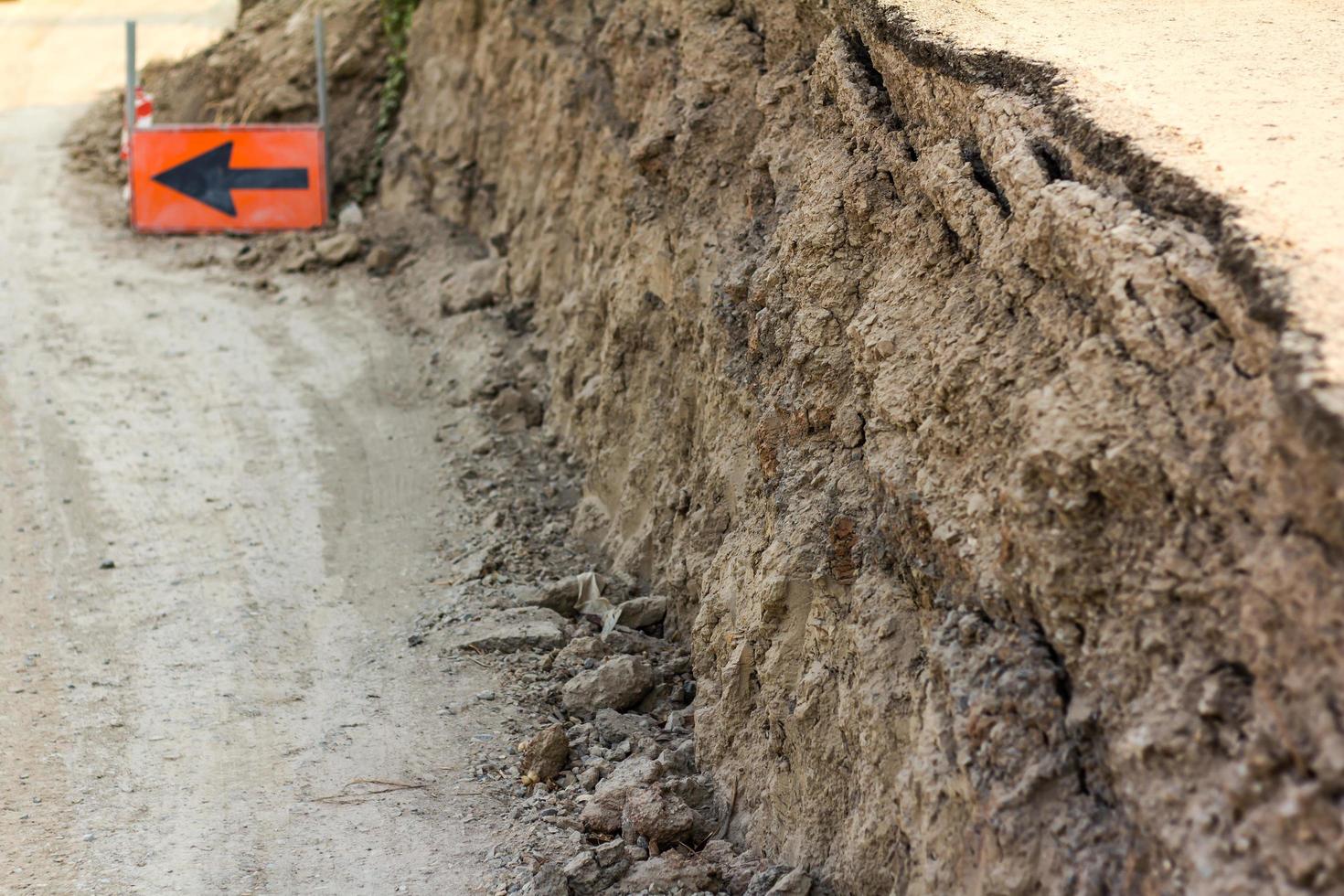 Dig the roadside with signs. photo