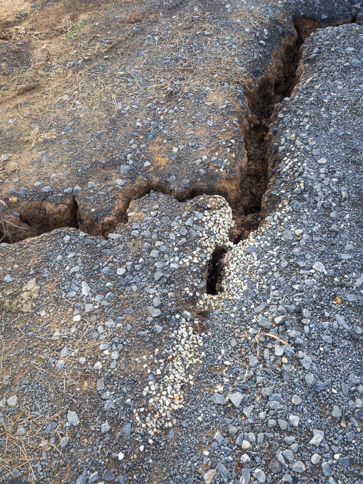 Cracking dirt road collapse. photo