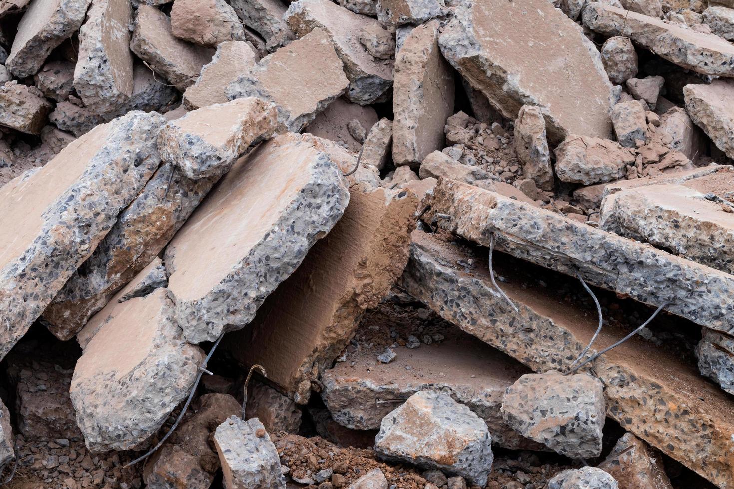 Remains of demolished cement concrete. photo