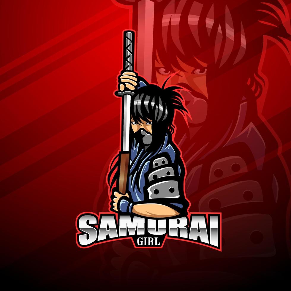 logotipo de mascota samurai girl esport vector