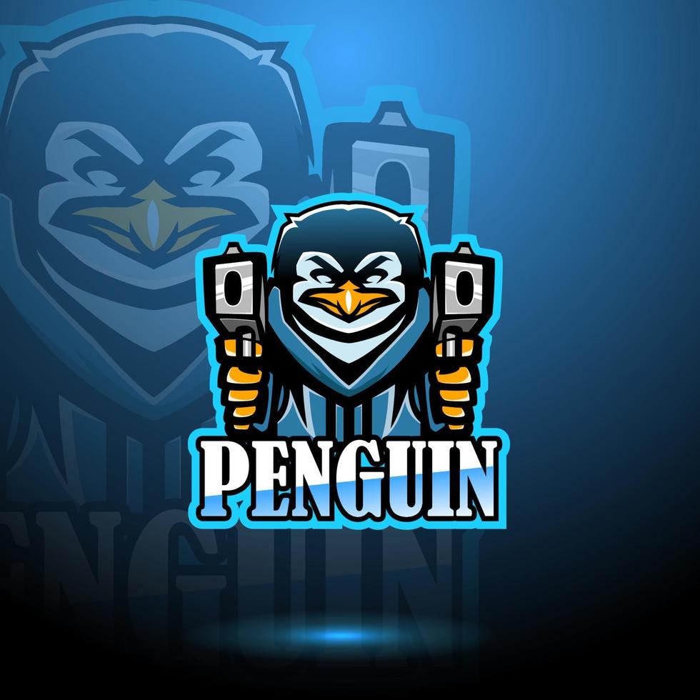 diseño de logotipo de mascota de pingüino esport con pistola vector