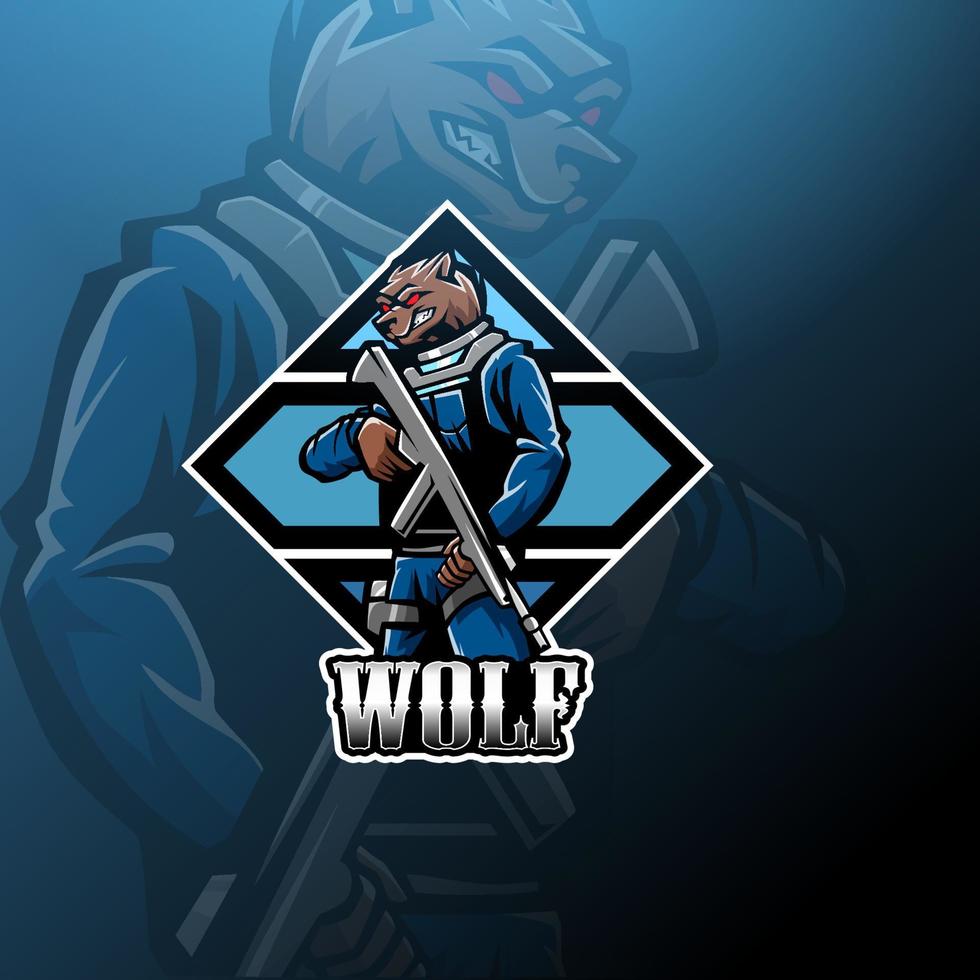 Wolf gunner esport mascot logo vector
