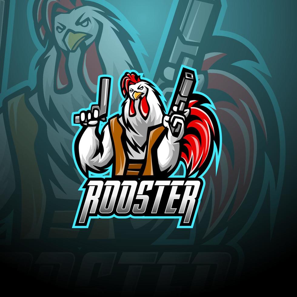 gallo con diseño de logotipo de mascota de pistola vector