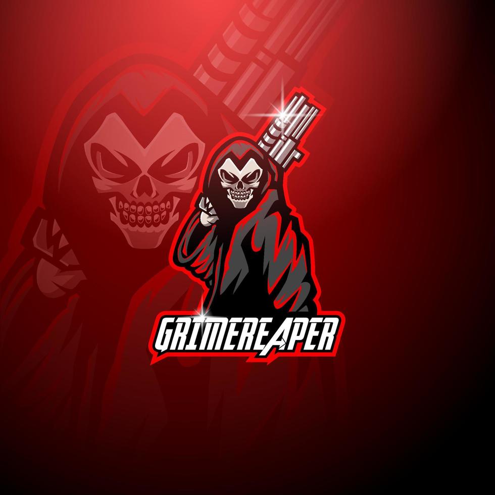 Grim reaper esport mascot logo holding gun vector