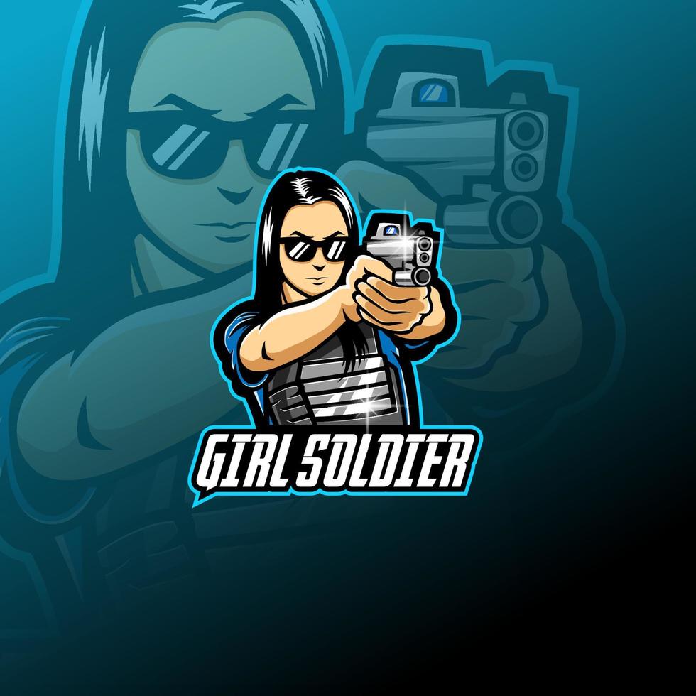 logotipo de mascota de esport de niña soldado vector