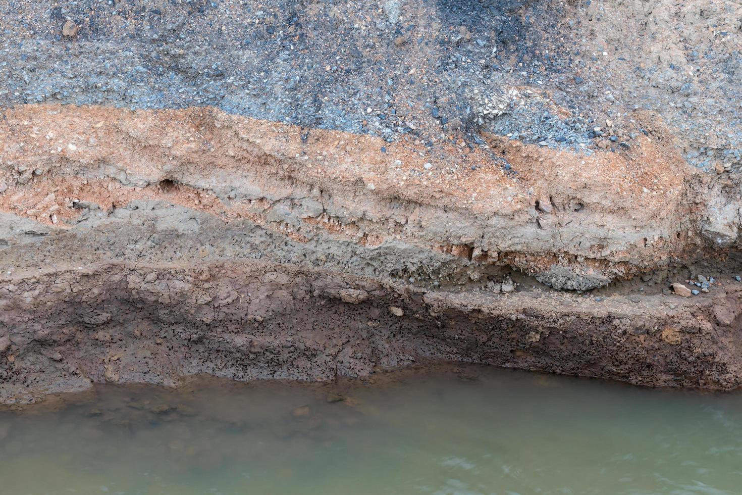 la grava subterránea debajo de la carretera se erosionó. foto