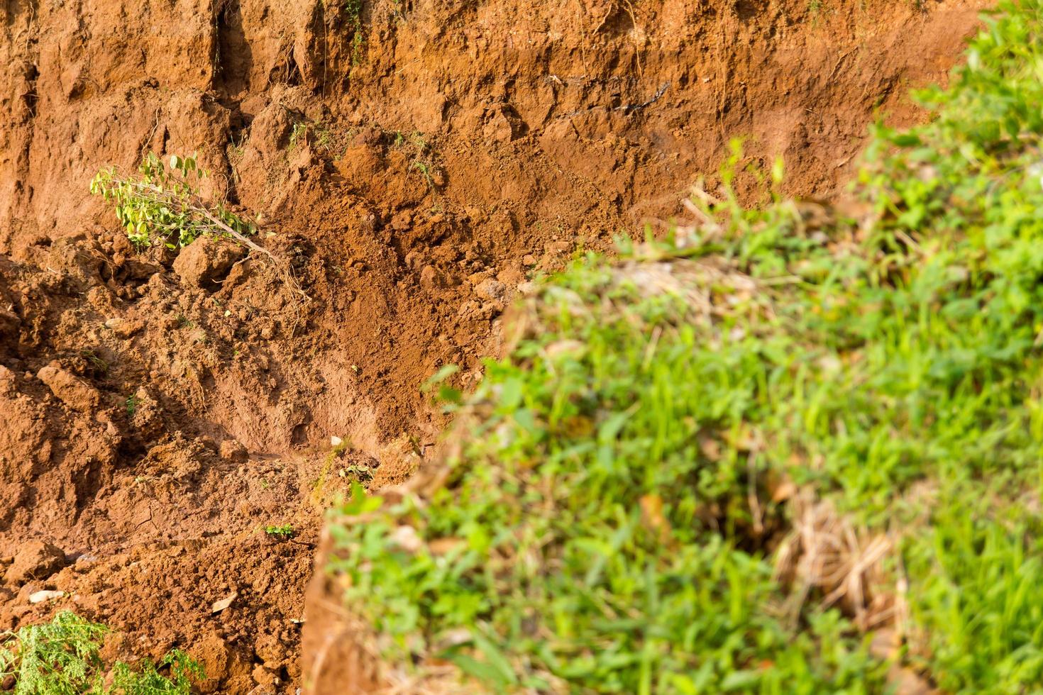 Cliff soil slides grass blurred. photo