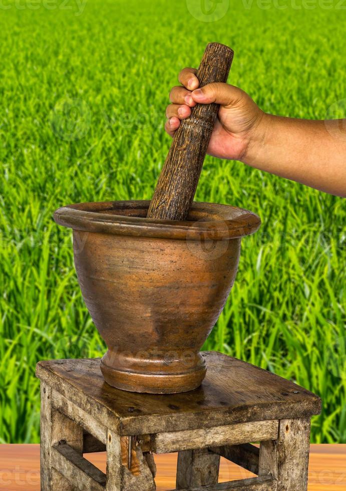 Handle mortar pestle pounding. photo