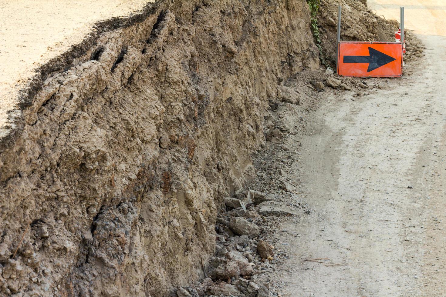 Dig the roadside with signs. photo