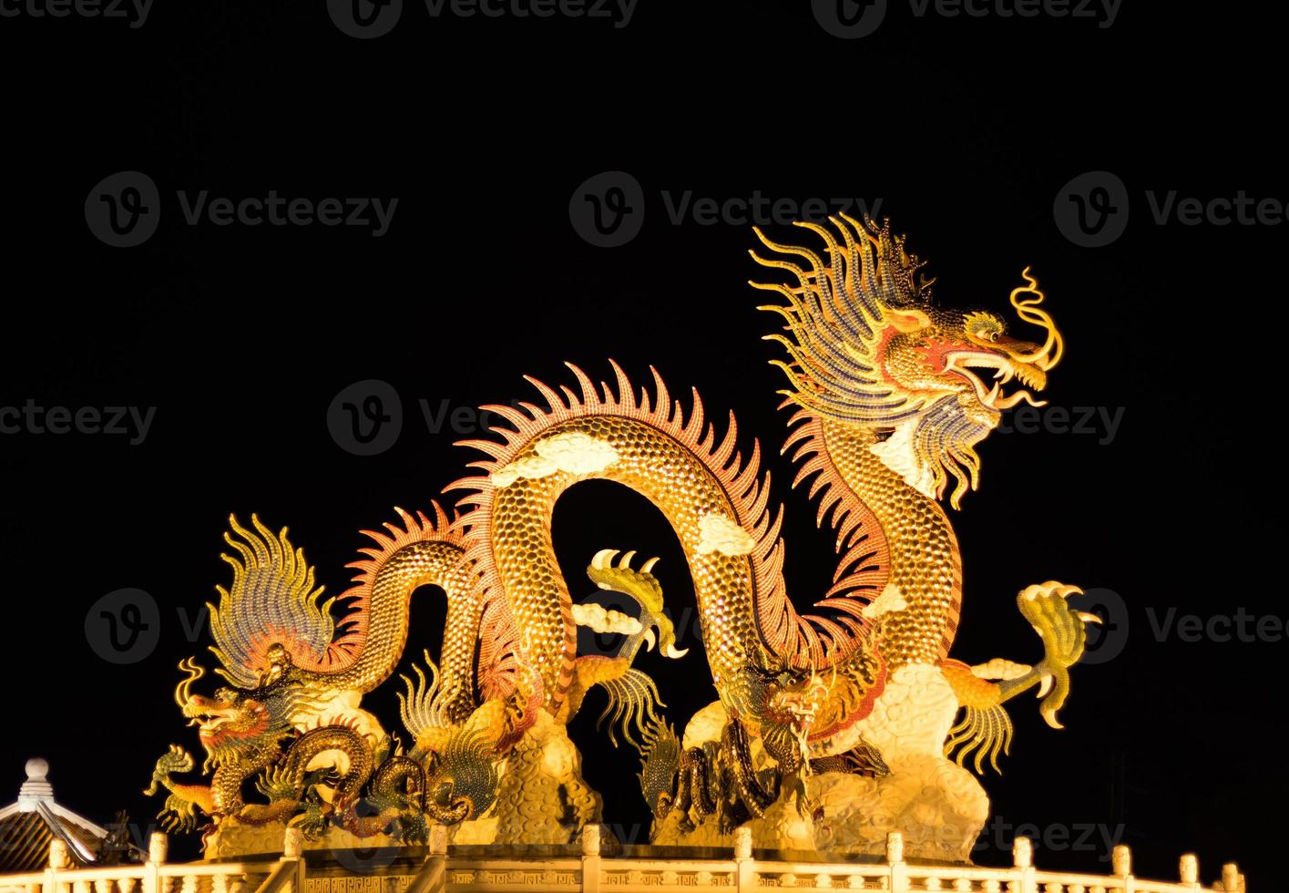 Golden dragon with lights. photo