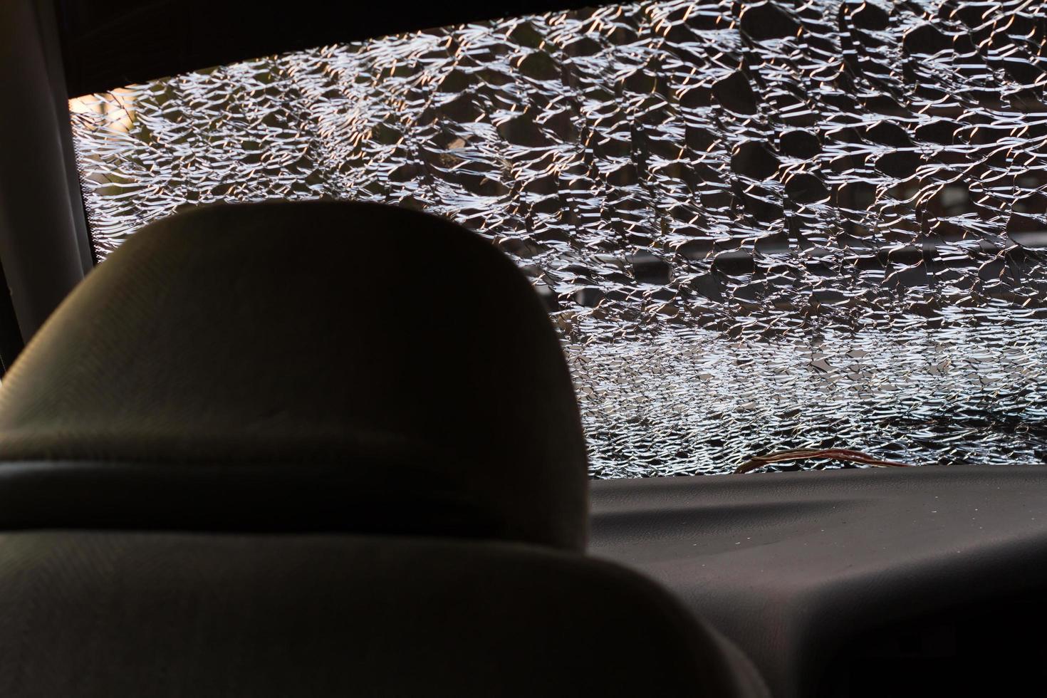 Seat with cracked windshield. photo