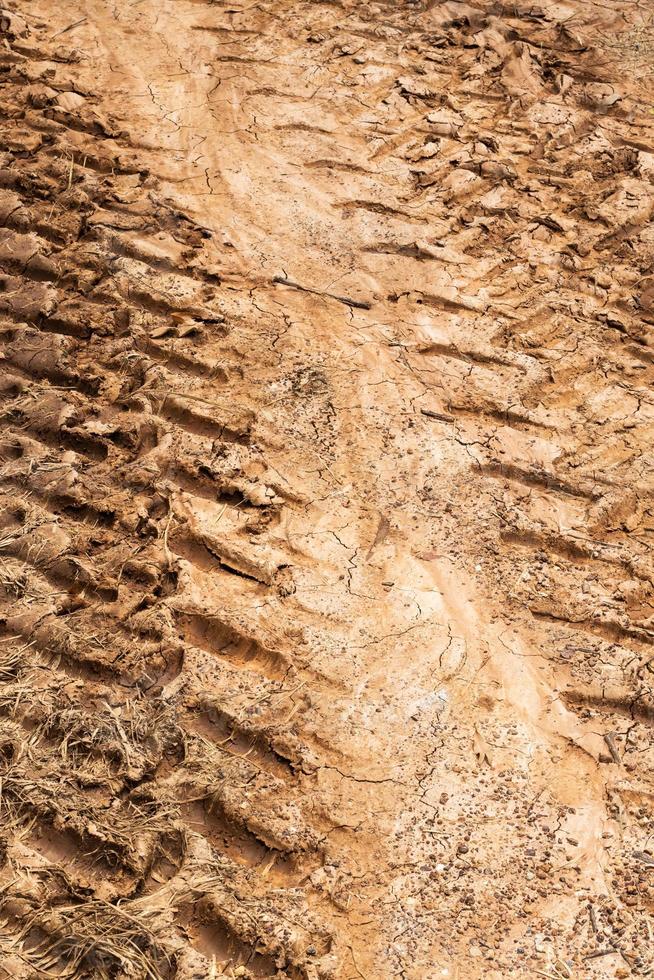 Tire tracks in dirt mud. photo