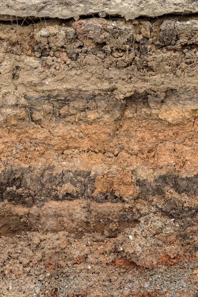 Background Section of the soil beneath the gravel road. photo